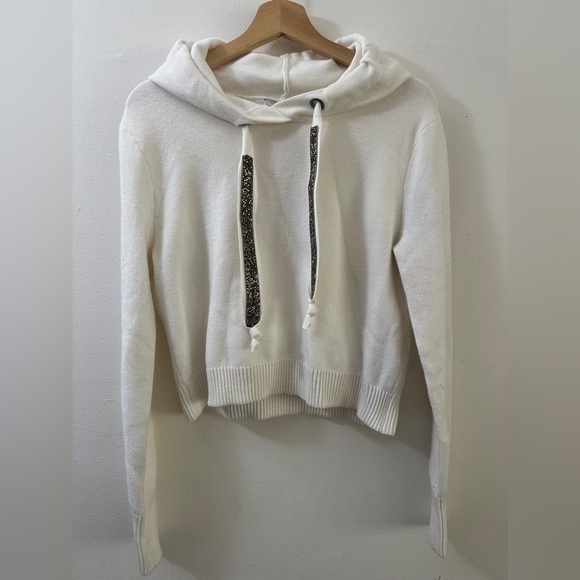 ZARA Black Crystal Glitter Drawstring White Sweater SIZE SMALL Glitzy Extra Wide - Picture 2 of 11